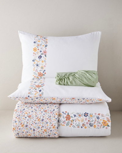 Bloomy Lines Pamuk Çift Kişilik Çarşaflı Nevresim Takımı 200x220 cm Sarı