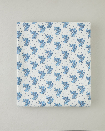 Blue Bouquet Baskılı Pamuklu Tek Kişilik Pike 150x220 cm Mavi