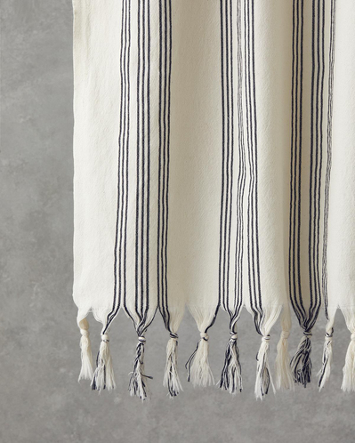 Bohem Line Pamuklu Peştemal 90x150 cm Açık Bej-Koyu Lacivert