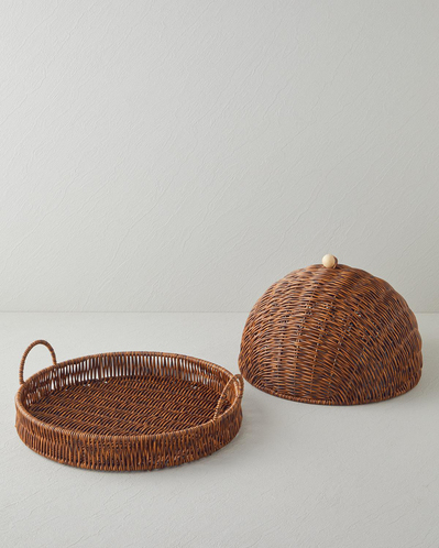 Boho Rattan Sunumluk 33x33x18 cm Kahverengi