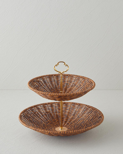 Boho Rattan Katlı Servis 28,5x28,5x25 cm Kahverengi
