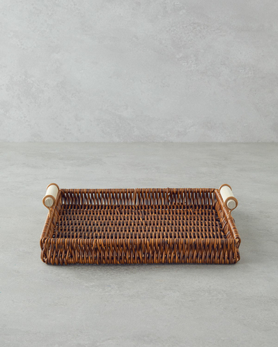 Boho Rattan Tepsi 26x26x3 cm Kahverengi