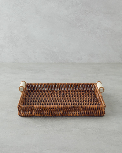 Boho Rattan Tepsi 26x26x3 cm Kahverengi