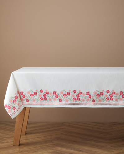 Bright Bloom Polyester Masa Örtüsü 150x200 cm Beyaz - Pembe