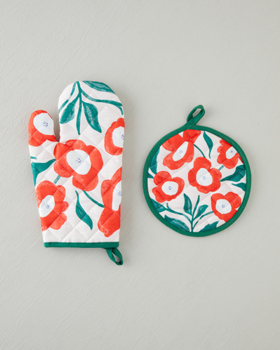 Bright Parade 2li Fırın Eldiveni ve Tutacak Seti Kırmızı - Yeşil