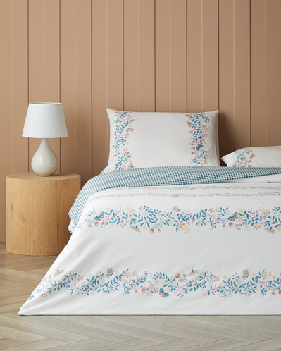 Butterfly Meadow Pamuklu Çift Kişilik Nevresim Seti 200x220 cm Pembe - Yeşil