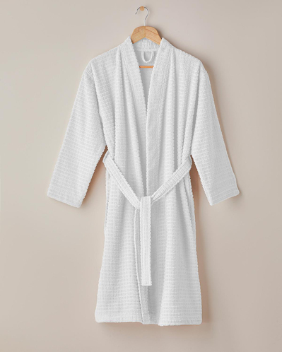 Chequer Pamuk Bornoz Beyaz