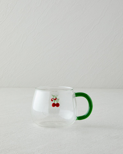 Cherry Borosilikat Cam Kupa 400 ml Kırmızı - Yeşil