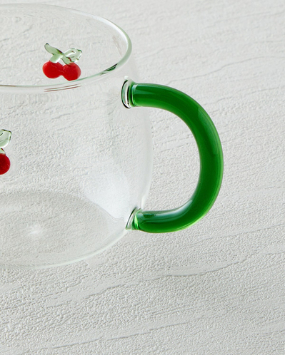 Cherry Borosilikat Cam Kupa 400 ml Kırmızı - Yeşil
