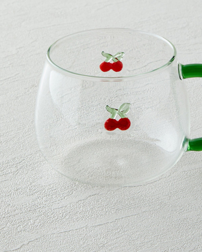 Cherry Borosilikat Cam Kupa 400 ml Kırmızı - Yeşil
