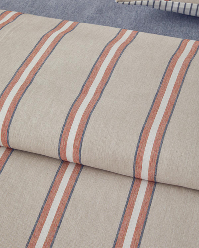 Cool Stripe İpliği Boyalı Çift Kişilik Çarşaflı Nevresim Takımı 200x220 cm Terracota - Bej