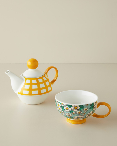 Country Whisper New Bone China Demlik Seti 380 – 260 ml Yeşil-Sarı