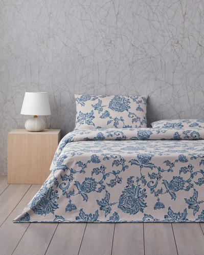 Curioleaf Pamuk Tek Kişilik Çarşaflı Nevresim Takımı 160x220 cm Mavi - Bej