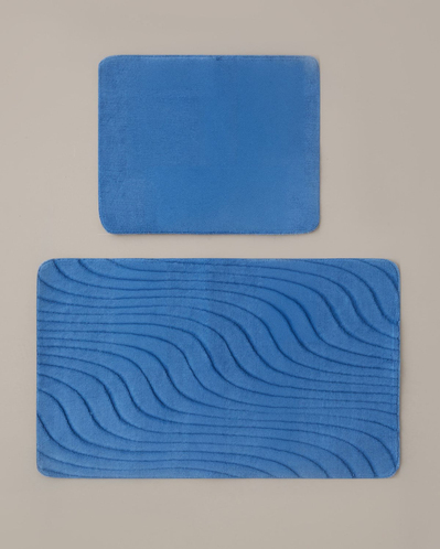Curveline Kaydırmaz Taban Banyo Paspası Seti 60x100 cm + 50x60 cm Mavi