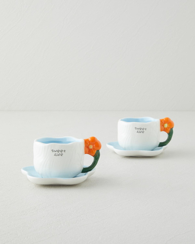 Daylora Dolomite 4 Parça 2 Kişilik Kahve Fincan Takımı 100 ml Mavi-Turuncu