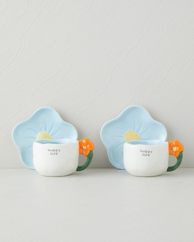 Daylora Dolomite 4 Parça 2 Kişilik Kahve Fincan Takımı 100 ml Mavi-Turuncu