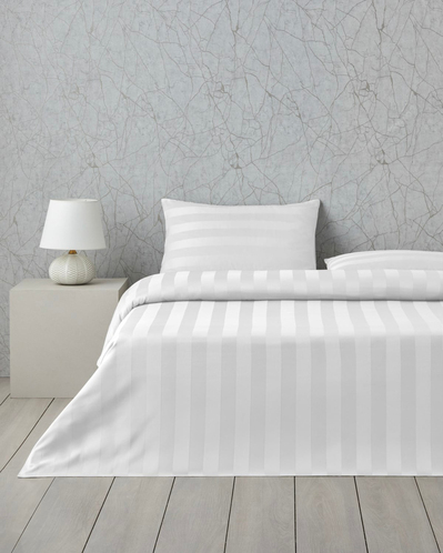 Deluxe Çizgili Pamuk Saten Çift Kişilik Çarşaflı Nevresim Takımı Beyaz