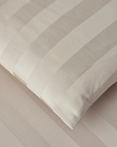 Deluxe Çizgili Pamuk Saten Çift Kişilik Çarşaflı Nevresim Takımı 200x220 cm Fildişi