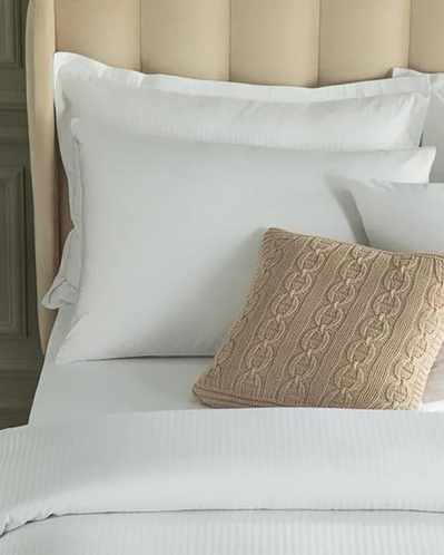 Deluxe Çizgili Pamuk Saten King Size Çarşaflı Nevresim Takımı Beyaz