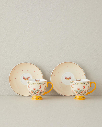 Dipsy New Bone China 4 Parça 2 Kişilik Kahve Fincan Takımı 100 ml Hardal