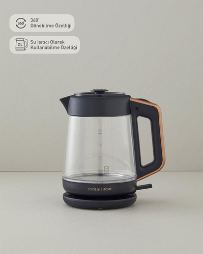 English Home CMK 6001 Cam Çay Makinesi ve Kettle Siyah-Bakır