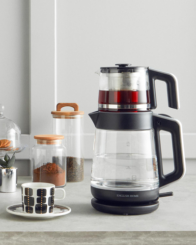 English Home CMK 6001 Cam Çay Makinesi ve Kettle Siyah-Krom