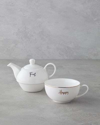 Feel Happy New Bone China Demlik Seti 400 ml Beyaz