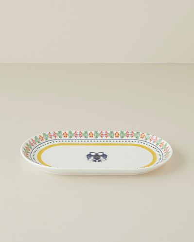 Fiesta Talavera Porselen Kayık Tabak 30 cm Beyaz - Lacivert
