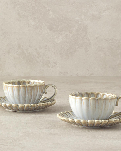 Fiore New Bone China 4 Parça 2 Kişilik Kahve Fincan Takımı 80 ml Gri