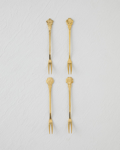 Flora Paslanmaz Çelik Kokteyl Çatalı 4 Parça Gold