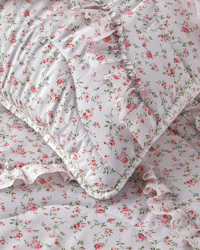 Floral Euphoria Fırfırlı Çift Kişilik Yatak Örtüsü Takımı 200x220 cm Pembe