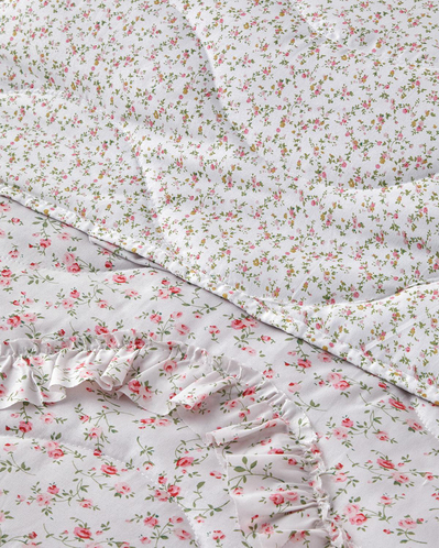 Floral Euphoria Fırfırlı Çift Kişilik Yatak Örtüsü Takımı 200x220 cm Pembe