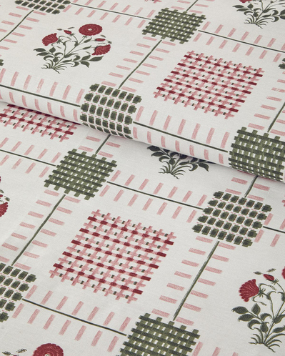 Floral Grid Pamuklu Tek Kişilik Nevresim Seti Gül Kurusu