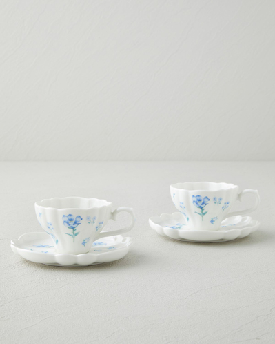 Floral Morning Porselen 4 Parça 2 Kişilik Kahve Fincan Takımı 90 ml Mavi