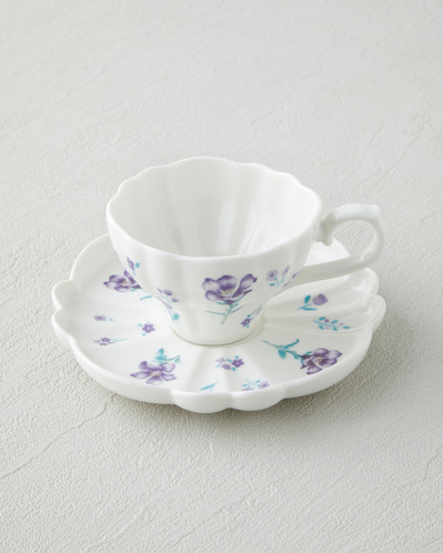 Floral Morning Porselen 4 Parça 2 Kişilik Kahve Fincan Takımı 90 ml Mor