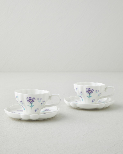 Floral Morning Porselen 4 Parça 2 Kişilik Kahve Fincan Takımı 90 ml Mor