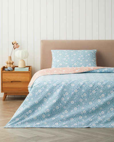 Floria Kolay Ütülenir Çarşaflı Tek Kişilik Nevresim Takımı 160x220 cm Mavi-Turuncu