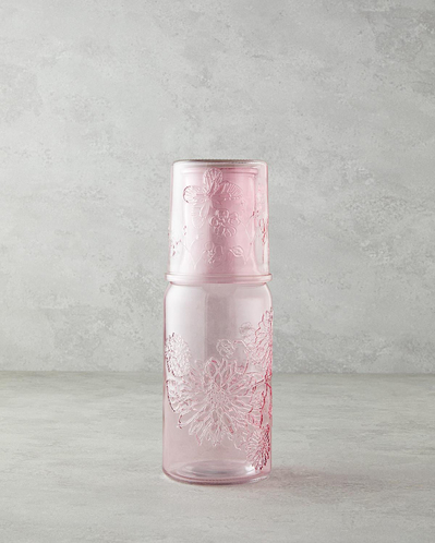 Flowery Cam Başucu Sürahi 1200 ml + 400 ml Pembe