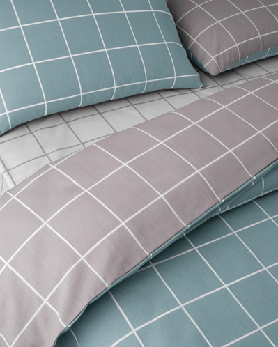 Gridline Kolay Ütülenir Çift Kişilik Çarşaflı Nevresim Takımı 200x220 cm Seledon-Mürdüm