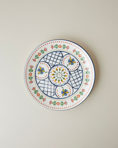 Harmony Talavera Porselen Pasta Tabağı 21 cm Beyaz - Lacivert
