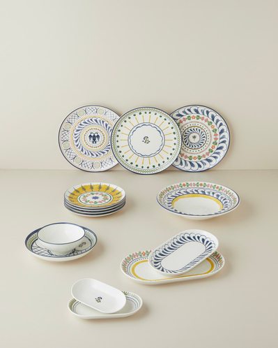 Harmony Talavera Porselen Pasta Tabağı 21 cm Beyaz - Lacivert