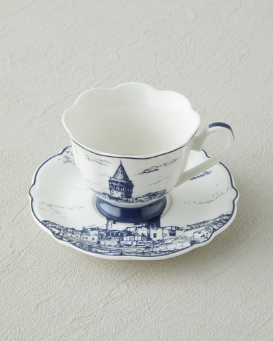 İstanbul New Bone China 4 Parça 2 Kişilik Kahve Fincanı 90 ml Beyaz - Lacivert