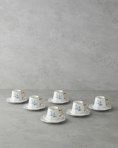 Lavendpetal New Bone China 12 Parça 6 Kişilik Kahve Fincan Takımı 80 ml Mavi
