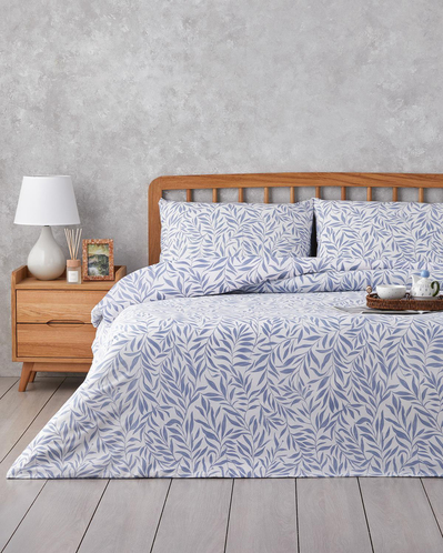 Leaf Dream Kolay Ütülenir Çift Kişilik Çarşaflı Nevresim Takımı 200x220 cm Mavi