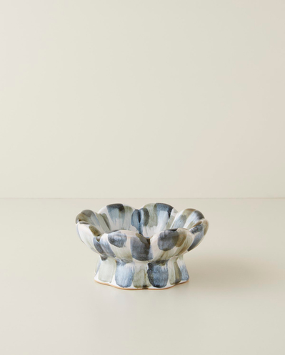 Leina Stoneware Dekoratif 18x18x8 cm Mavi-Beyaz