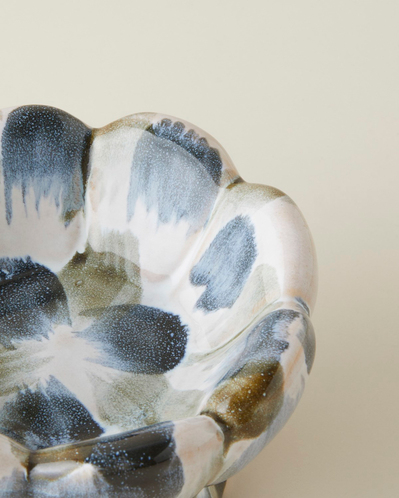 Leina Stoneware Dekoratif 18x18x8 cm Mavi-Beyaz