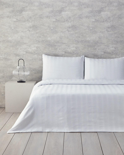 Lior Çizgili Pamuk Saten Çift Kişilik Çarşaflı Nevresim Takımı 200x220 cm Beyaz