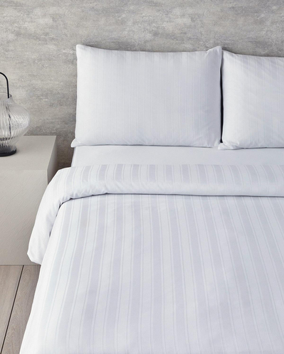Lior Çizgili Pamuk Saten Çift Kişilik Çarşaflı Nevresim Takımı 200x220 cm Beyaz