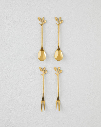 Lush Elegance Paslanmaz Çelik T.Çatal-Kaşık Set 4 Parça Gold