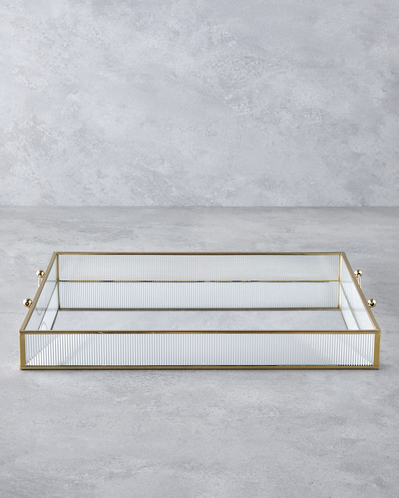 Marsilya Cam Dekoratif Tepsi 43,3x33x5 cm Gold